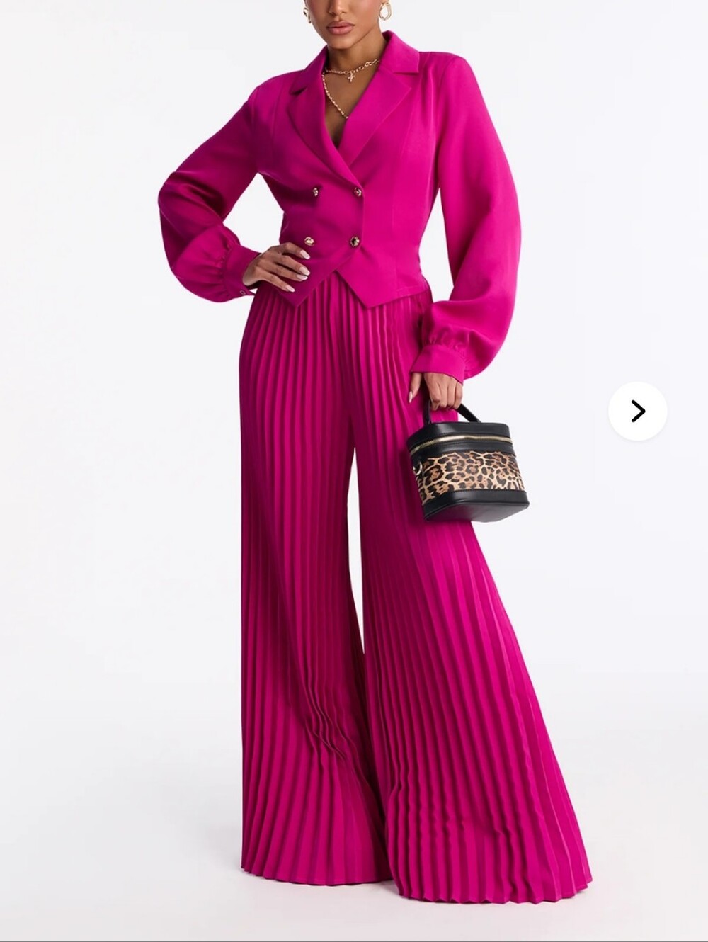 Office Ready Pleated Wide Leg Jumpsuit - Fuchsia